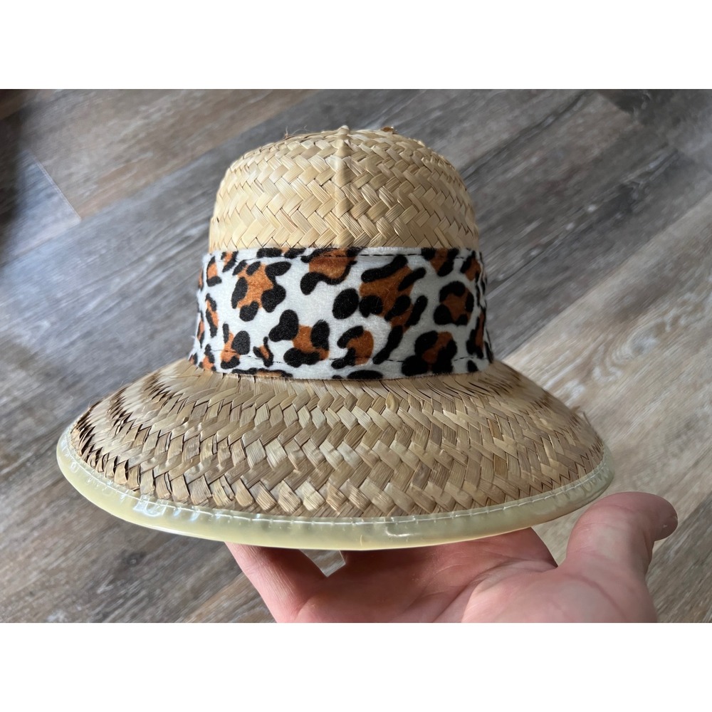 Unbranded Straw Sun Hat Womens OS Tan Leopard Print Band Woven Bucket Hat